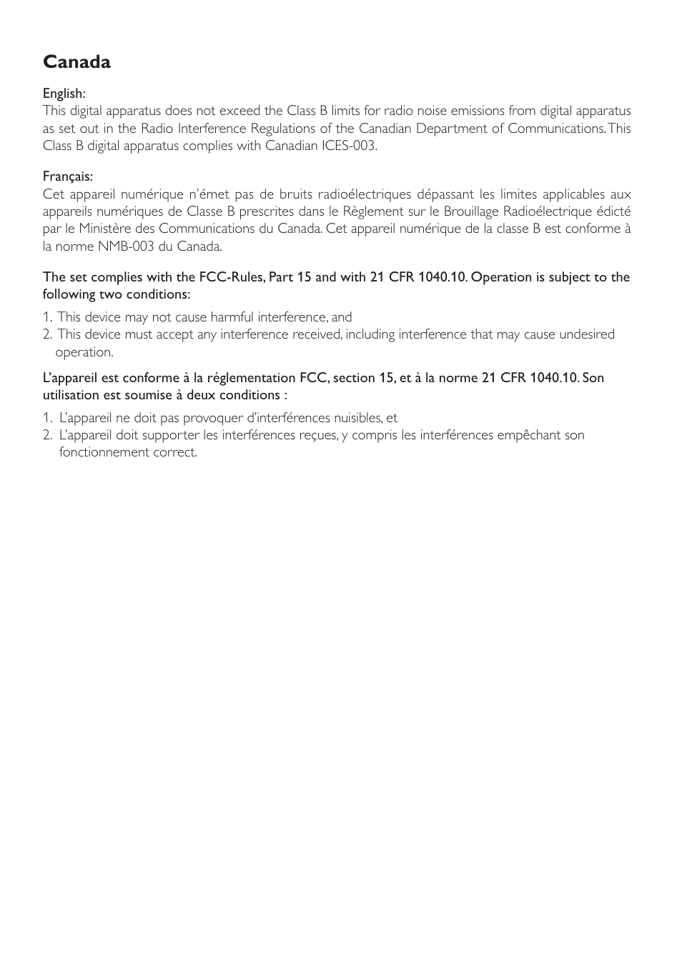 Canada | Philips CAM100GY User Manual | Page 2 / 19