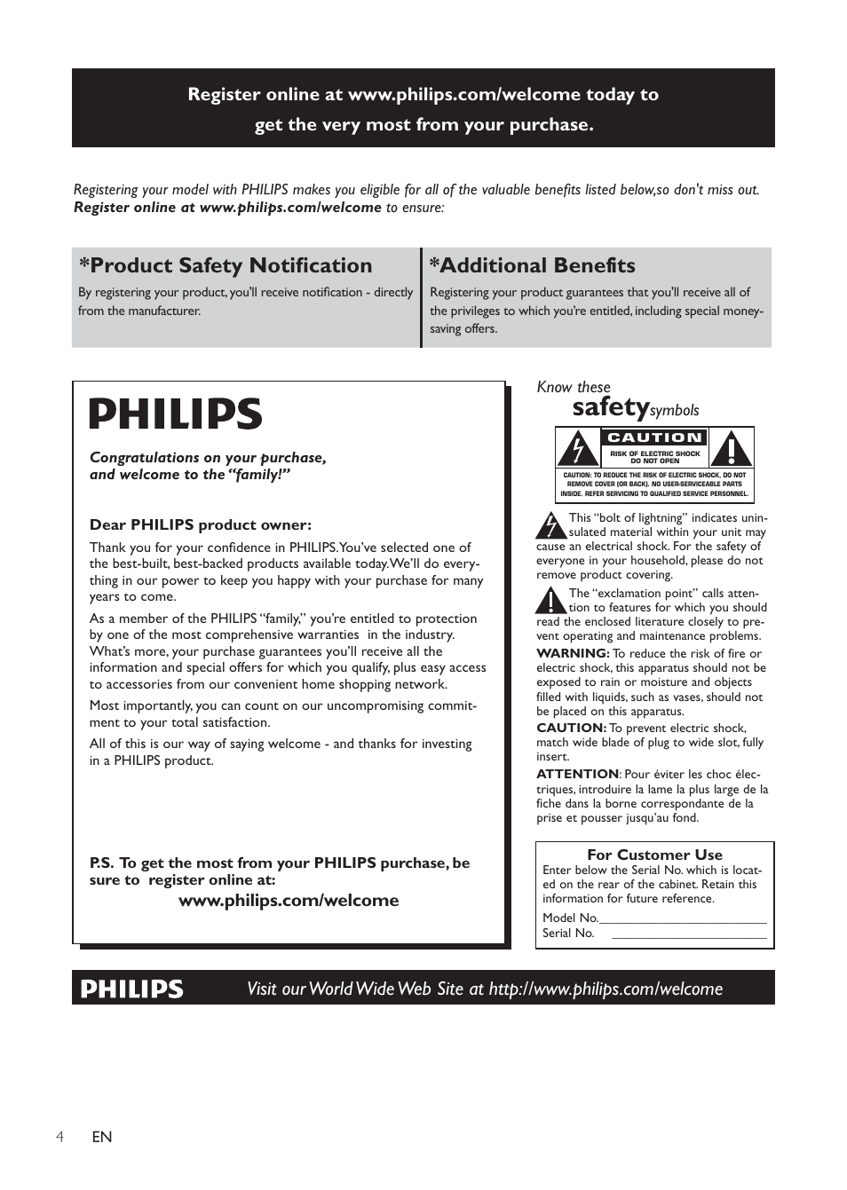 Safety, Product safety notiﬁcation *additional benefits | Philips CAM100GY User Manual | Page 4 / 19