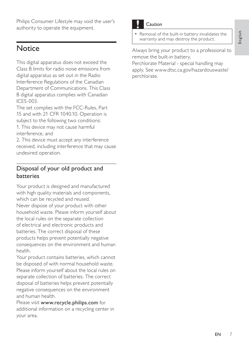 Notice, Disposal of your old product and batteries | Philips CAM100GY User Manual | Page 7 / 19