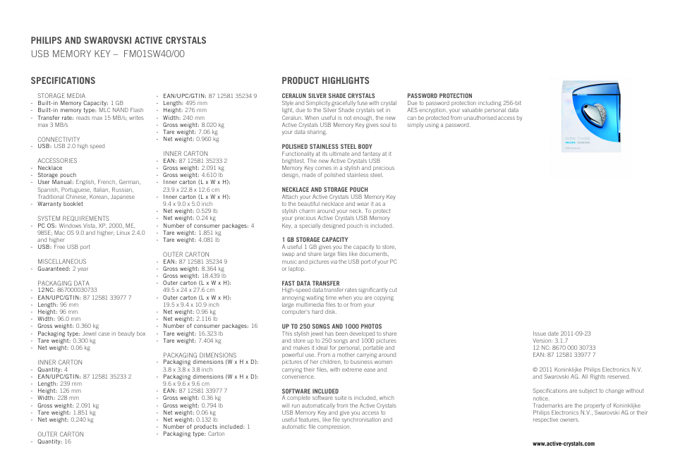 Philips Swarovski FM01SW40/00 User Manual | Page 2 / 2