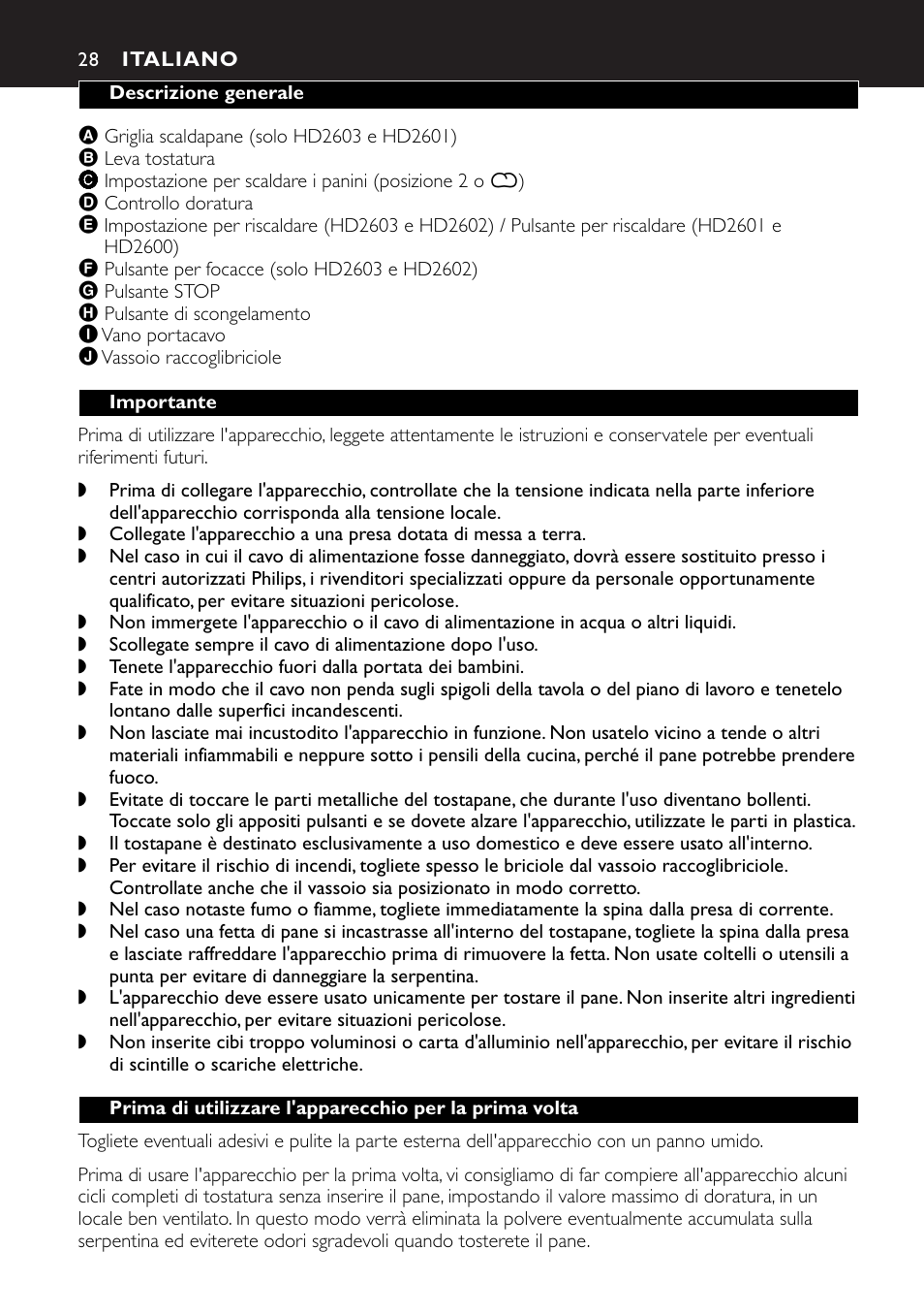 Italiano 28 | Philips HD2603 User Manual | Page 28 / 60