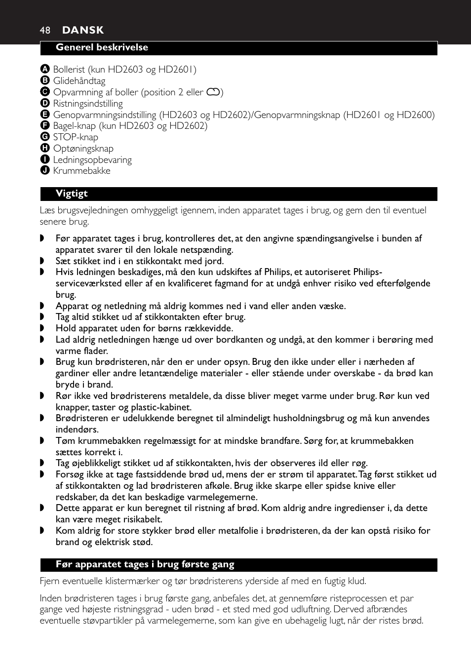 Dansk 48 | Philips HD2603 User Manual | Page 48 / 60