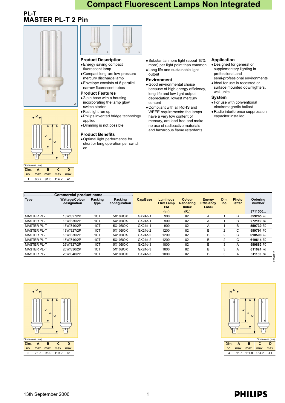 Philips MASTER PL-T 2-Pin User Manual | 3 pages