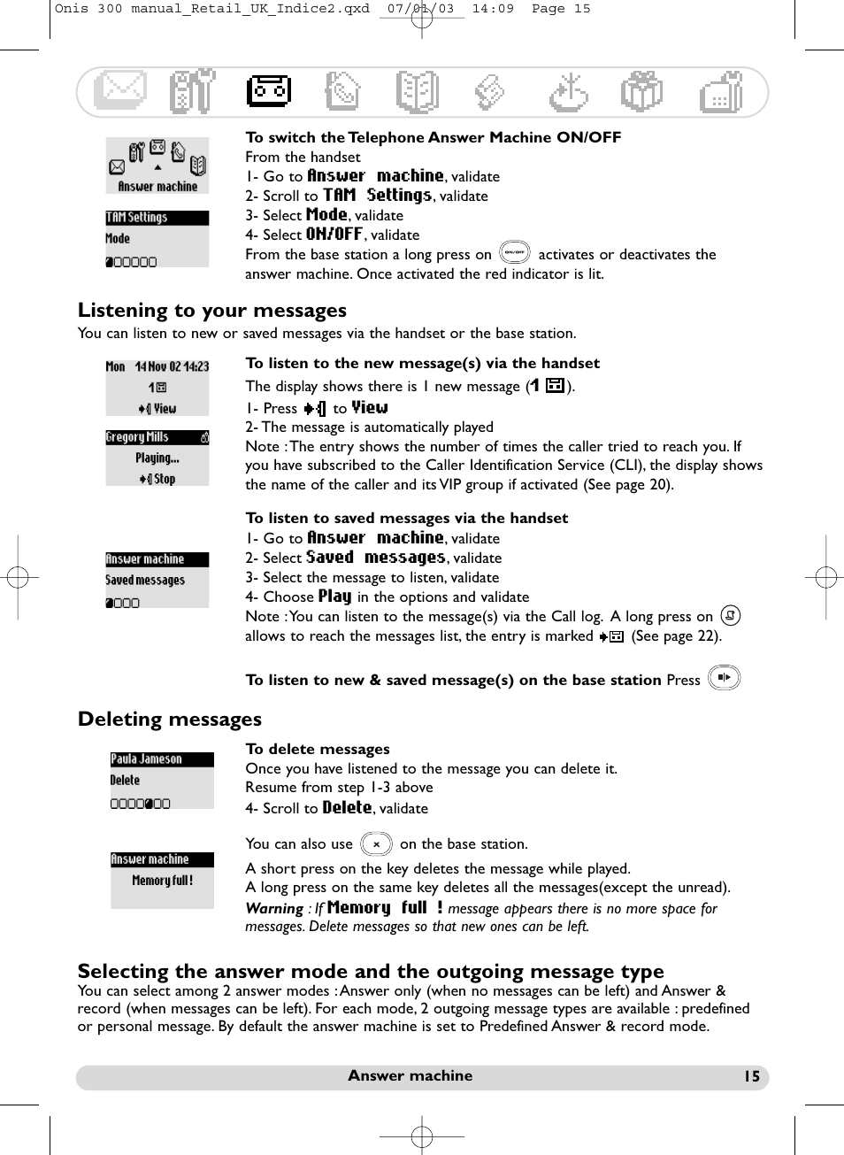 Listening to your messages, Deleting messages | Philips 300 User Manual | Page 17 / 33