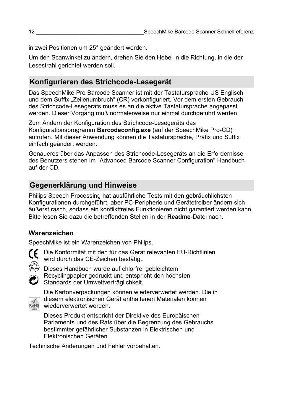 Konfigurieren des strichcode-lesegerät, Gegenerklärung und hinweise | Philips LFH 5284 User Manual | Page 12 / 22