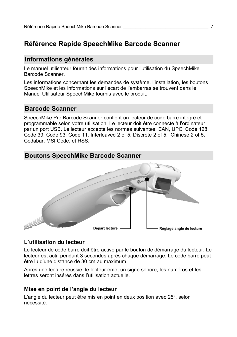 Référence rapide speechmike barcode scanner | Philips LFH 5284 User Manual | Page 7 / 22