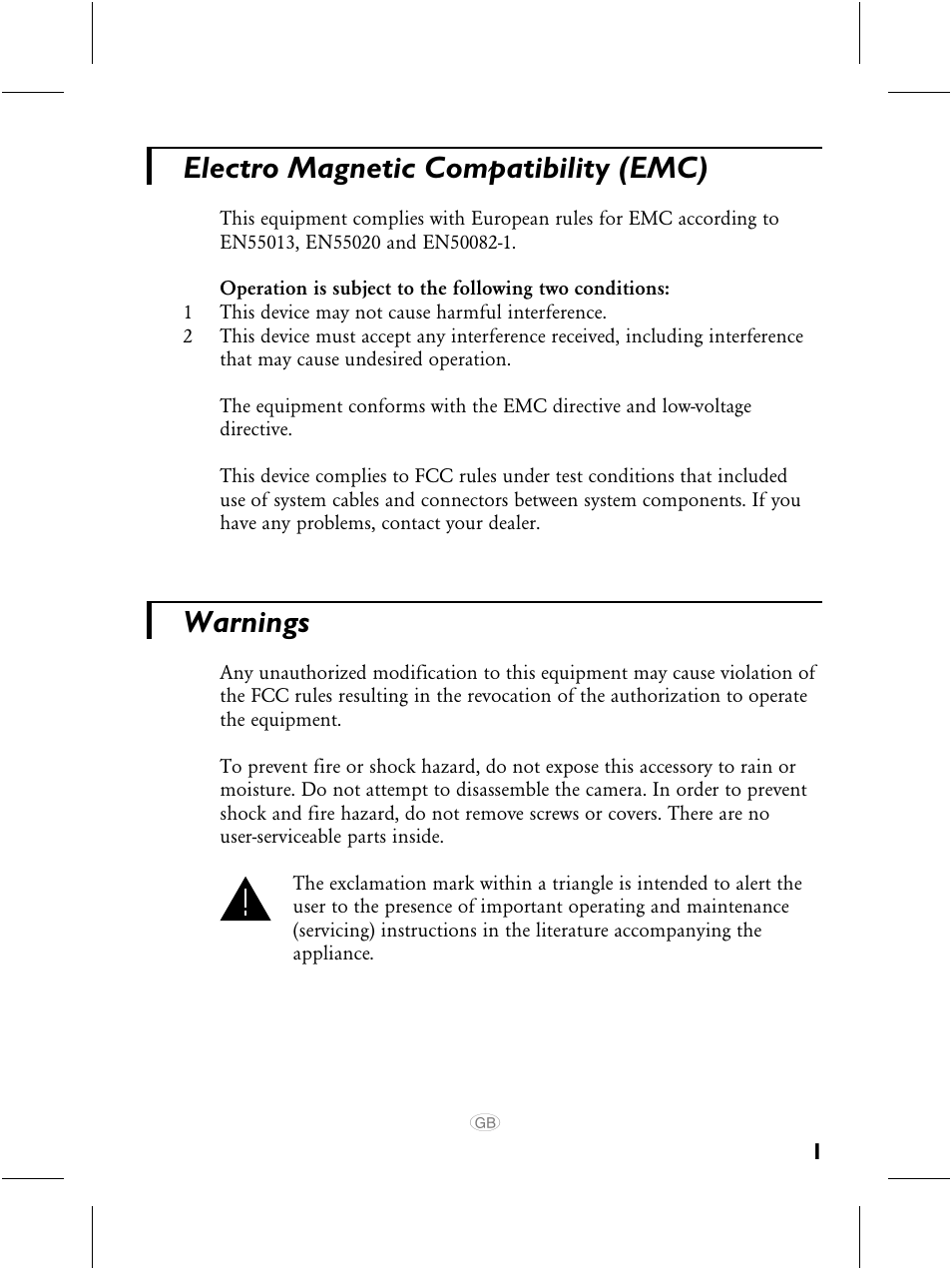 Electro magnetic compatibility (emc), Warnings | Philips CCD User Manual | Page 2 / 6