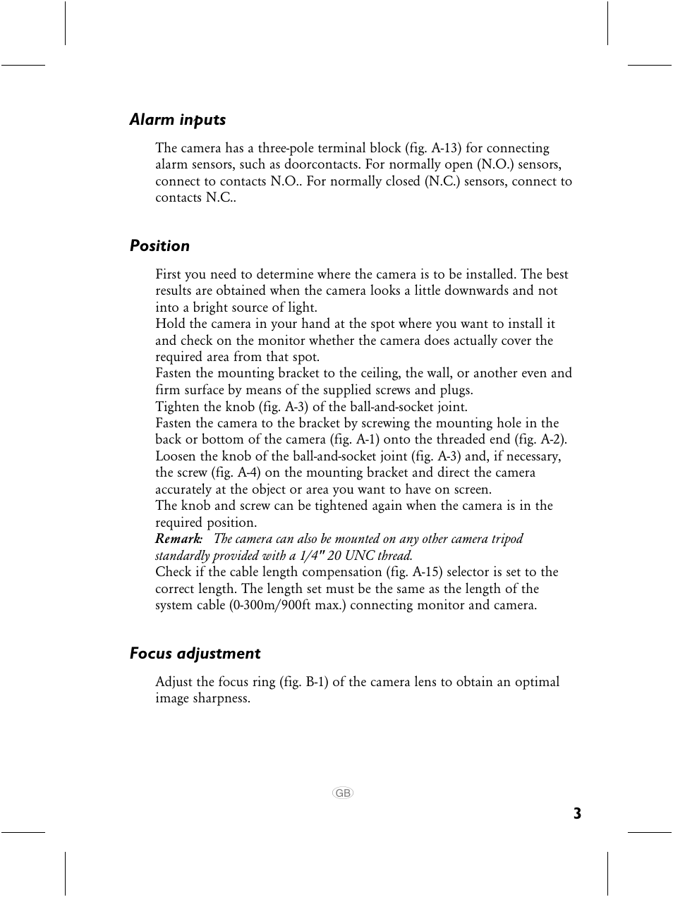 Alarm inputs, Position, Focus adjustment | Philips CCD User Manual | Page 4 / 6