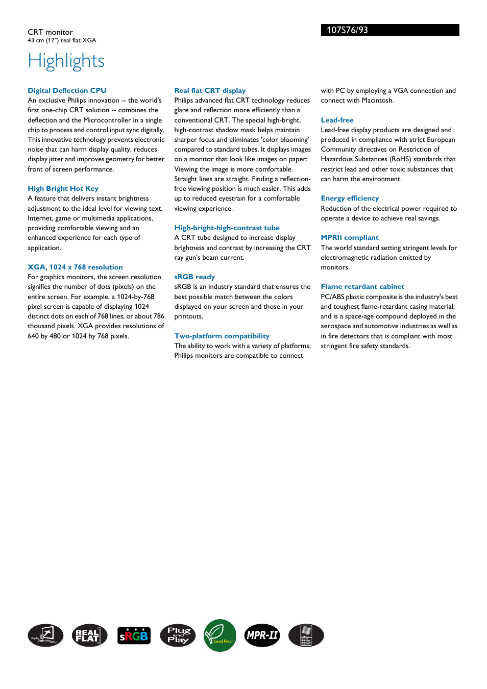 Highlights | Philips 107S76 User Manual | Page 2 / 3