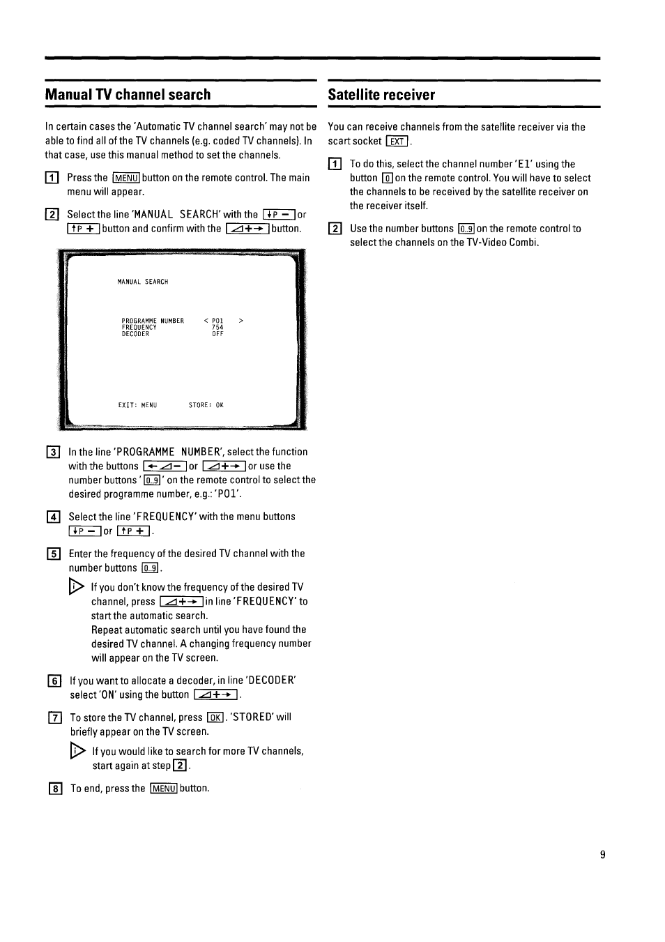 Manual tv channel search satellite receiver | Philips 21PV340/07 User Manual | Page 13 / 36