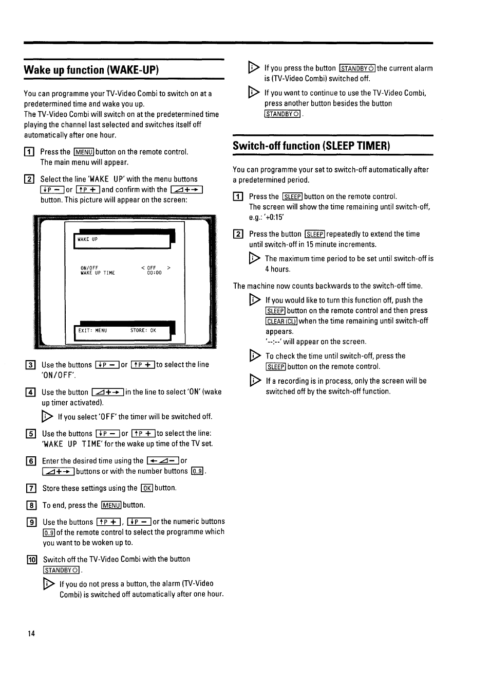 Wake up function (wake-up), Switch-off function (sleep timer) | Philips 21PV340/07 User Manual | Page 18 / 36