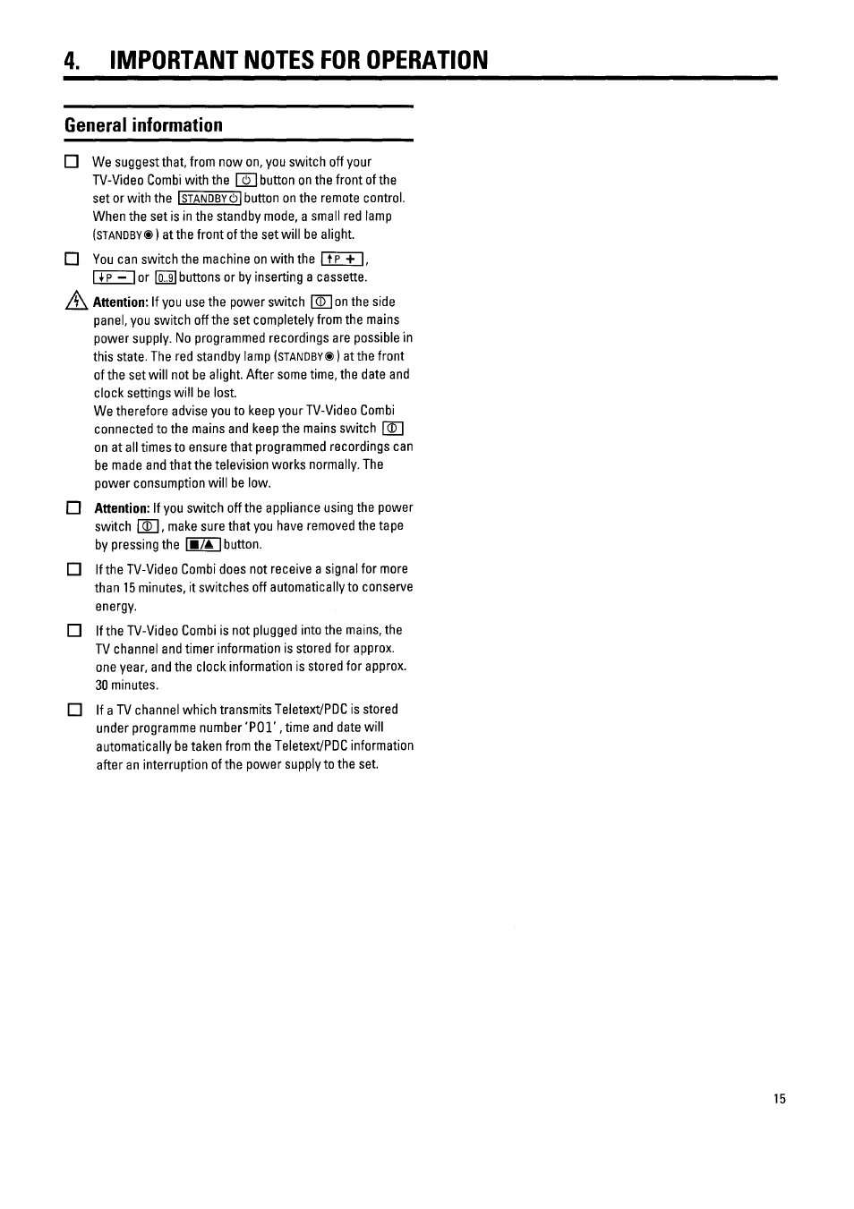 Important notes for operation, General information | Philips 21PV340/07 User Manual | Page 19 / 36