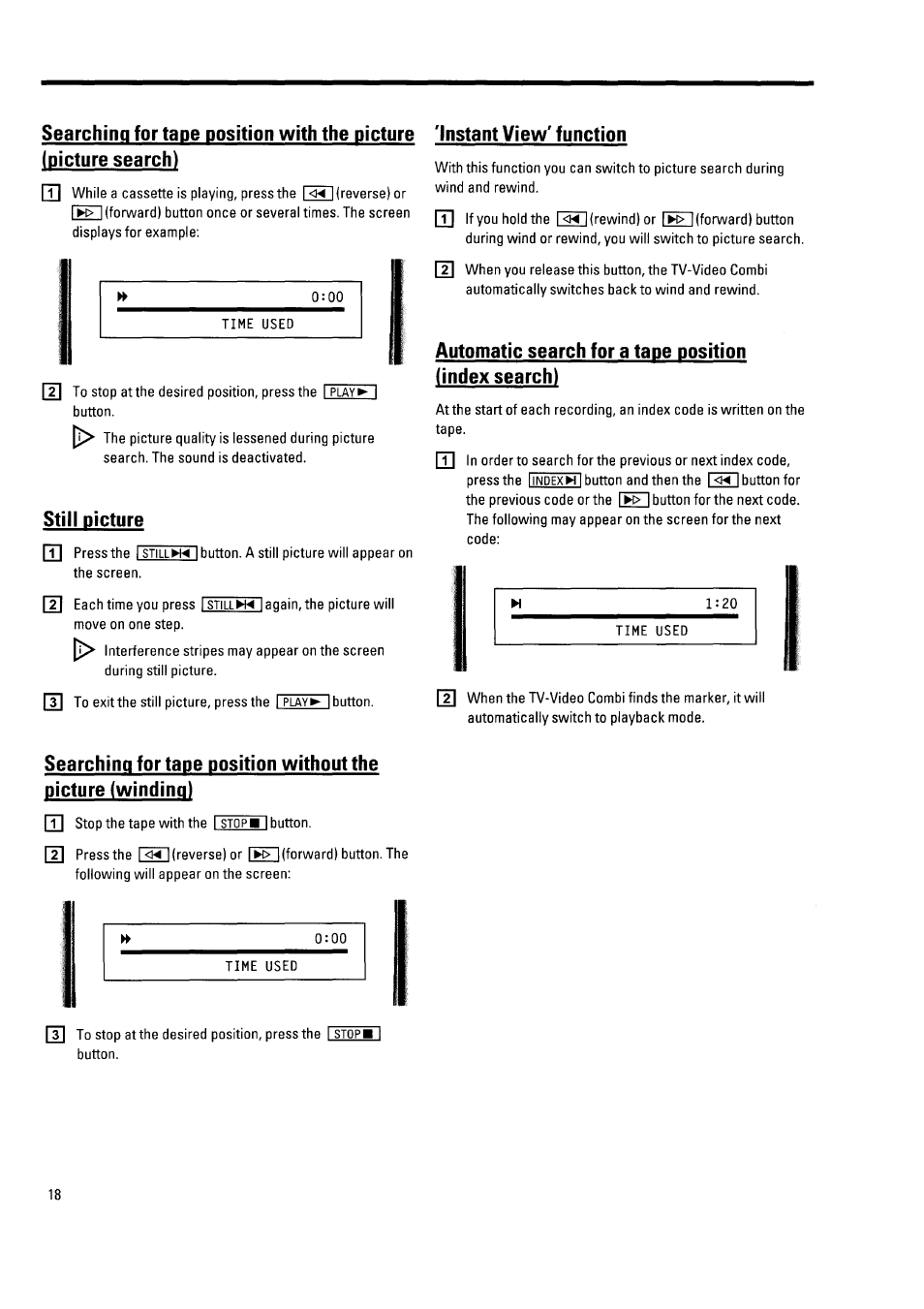 Still picture, Instant view' function, Instant view'function | Philips 21PV340/07 User Manual | Page 22 / 36