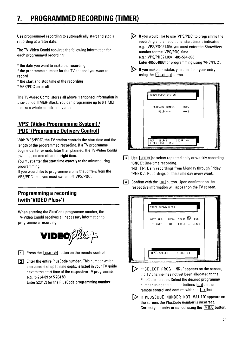 Programmed recording (timer), Vps' (video programming system), Pdc' (programme delivery control) | Programming a recording (with video plus+'), Programme delivery control), Programming a recording (with 'video plus-r') | Philips 21PV340/07 User Manual | Page 27 / 36