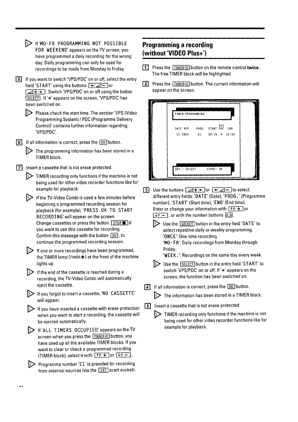 Programming a recording (without 'video plus+'), Programming a recording (without'video plus+') | Philips 21PV340/07 User Manual | Page 28 / 36