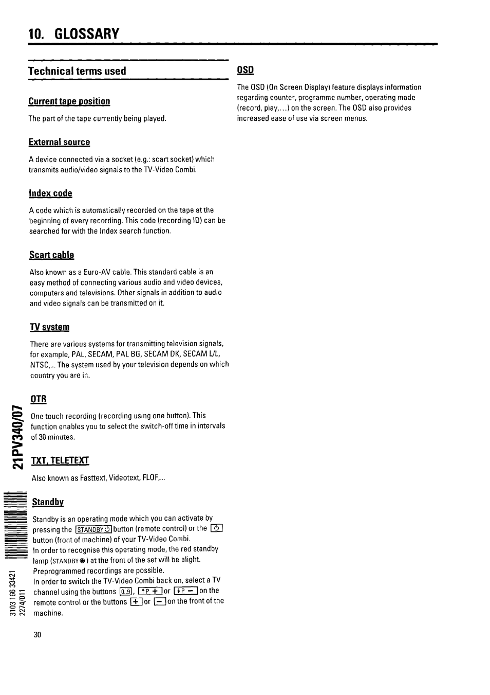 Glossary, Technical terms used | Philips 21PV340/07 User Manual | Page 34 / 36