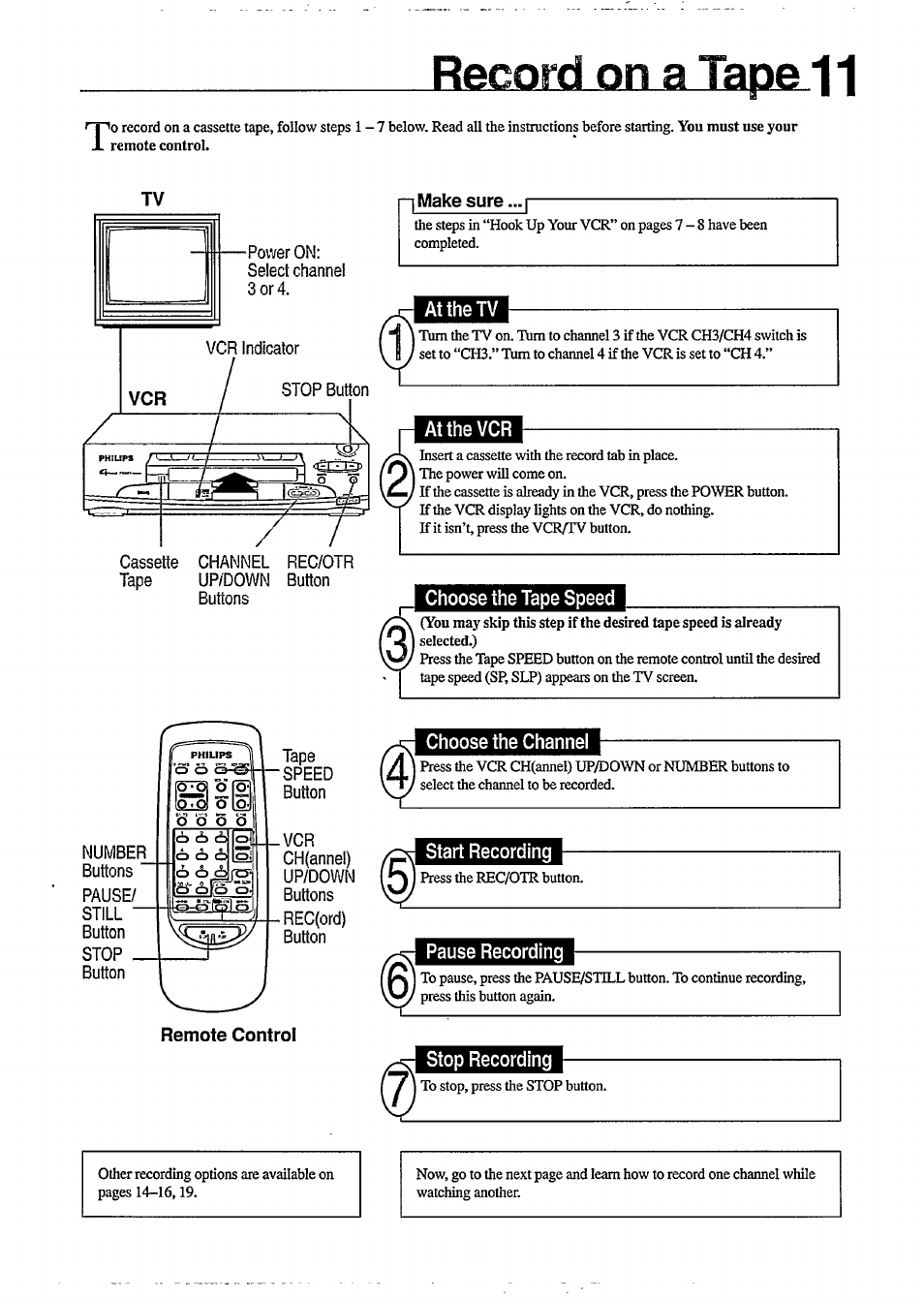 Make sure, Record on a tape 11 | Philips VR350 User Manual | Page 11 / 29