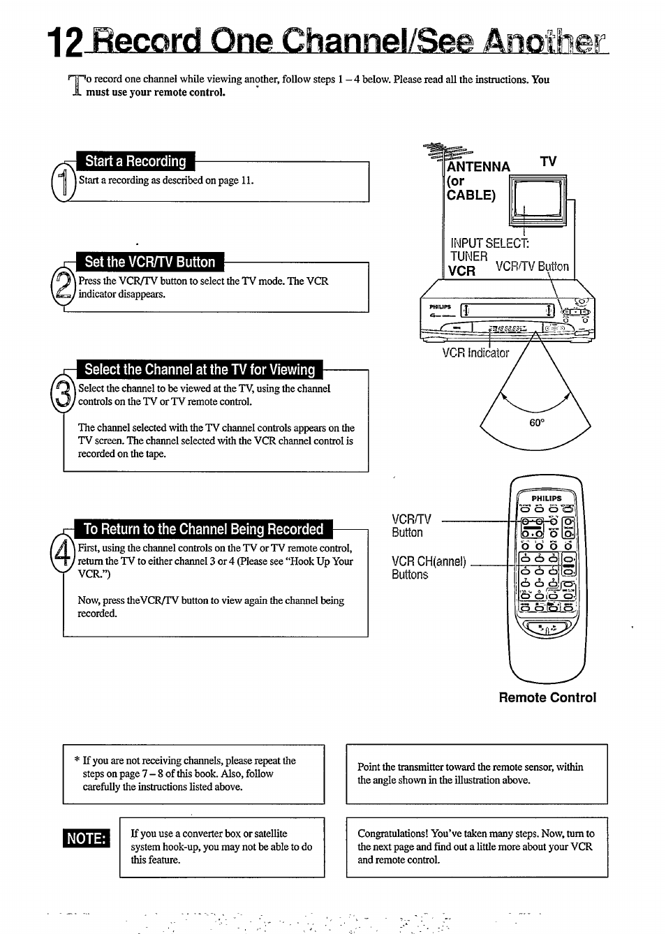 12 record qne channel/see anotl | Philips VR350 User Manual | Page 12 / 29