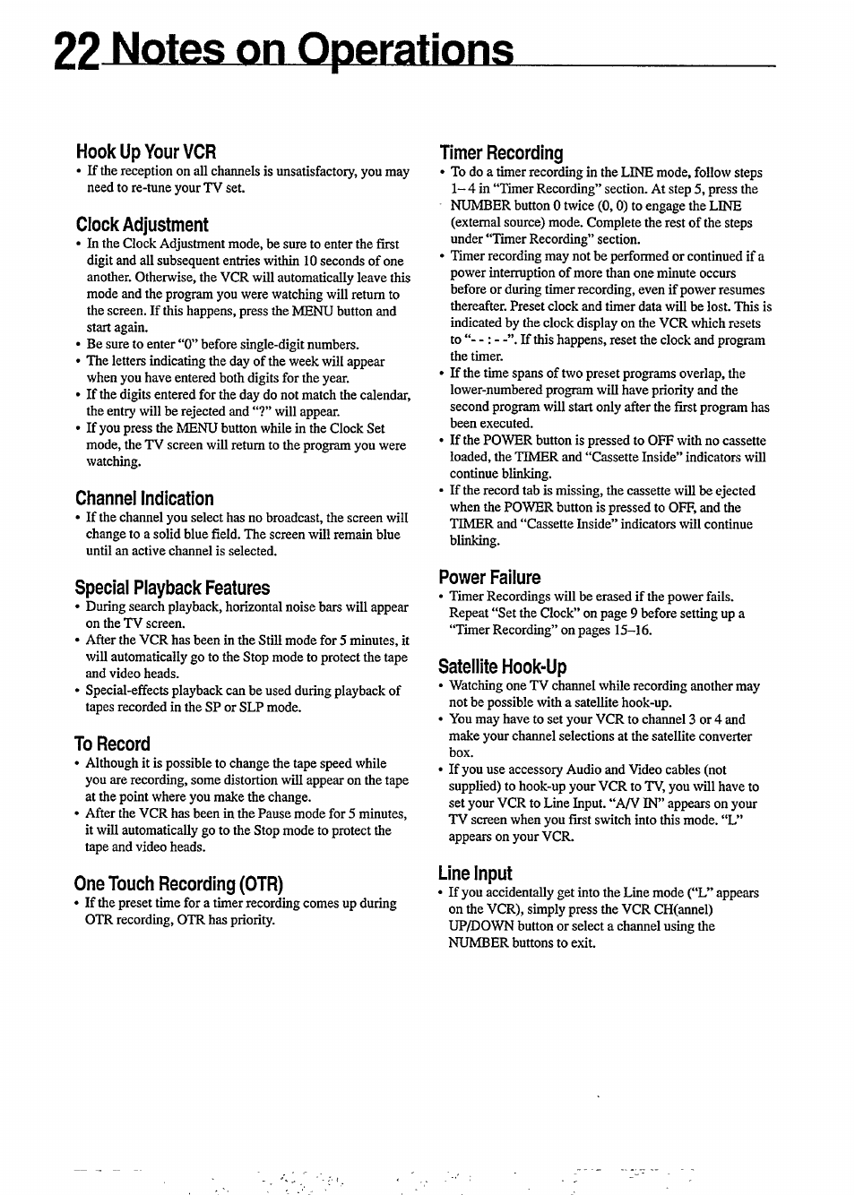 22 notes on operations, Notes on operations | Philips VR350 User Manual | Page 22 / 29