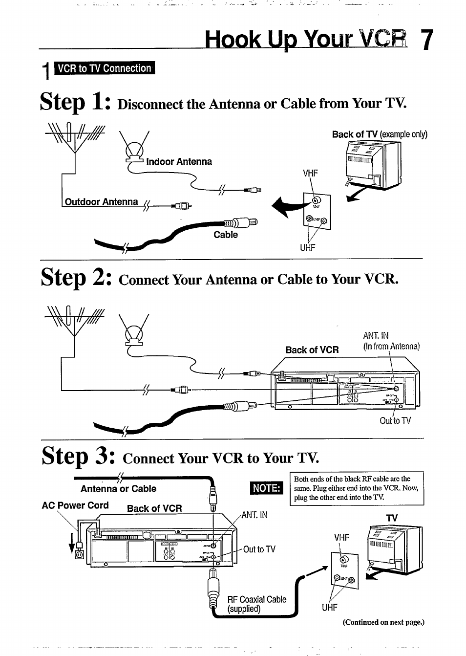 Hook up your vcr 7, Hook up your vcr -8, 1step 1 | Step 2, Step 3 | Philips VR350 User Manual | Page 7 / 29