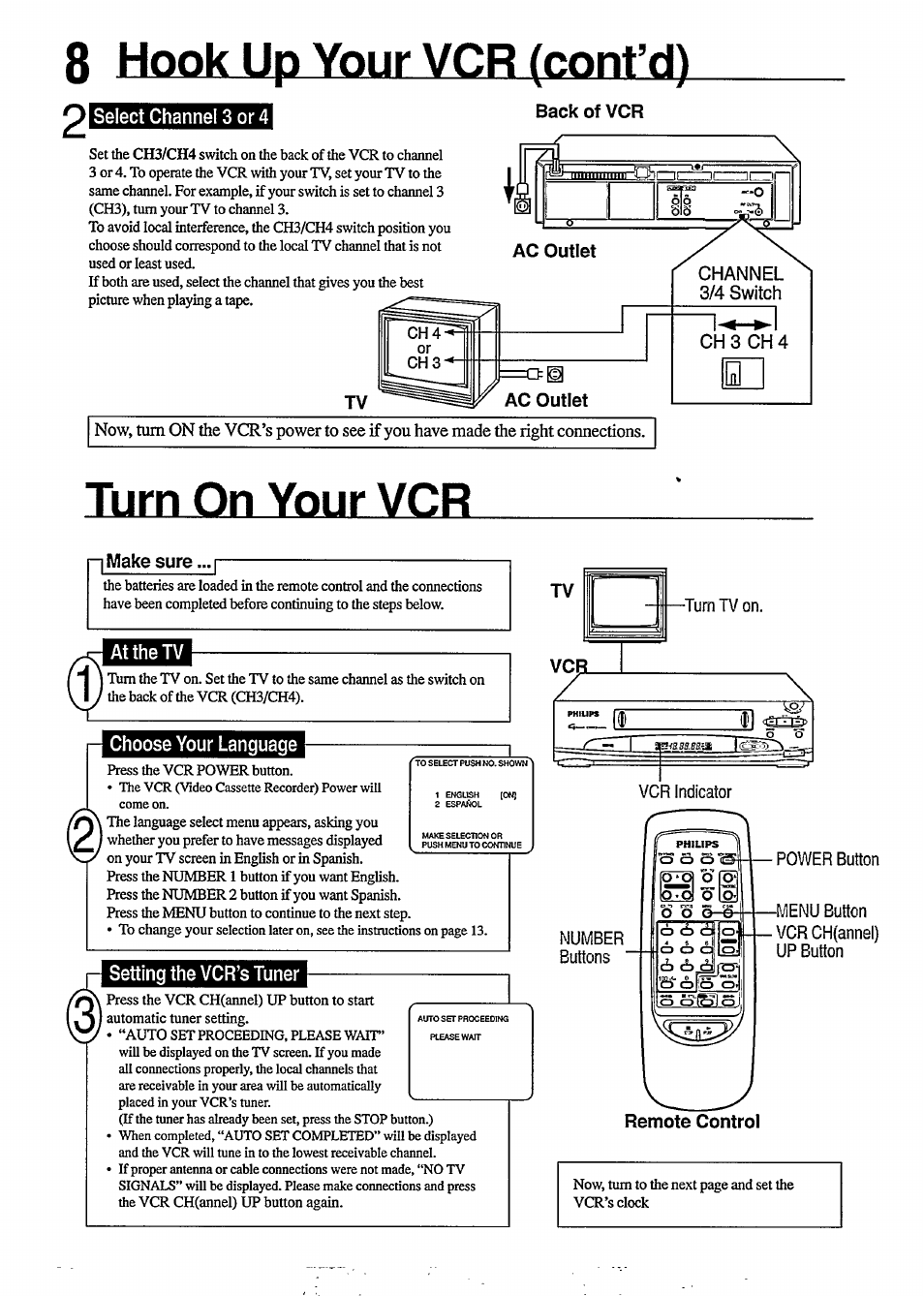 8 hook up your vcr (conf d), Turn on your vcr | Philips VR350 User Manual | Page 8 / 29