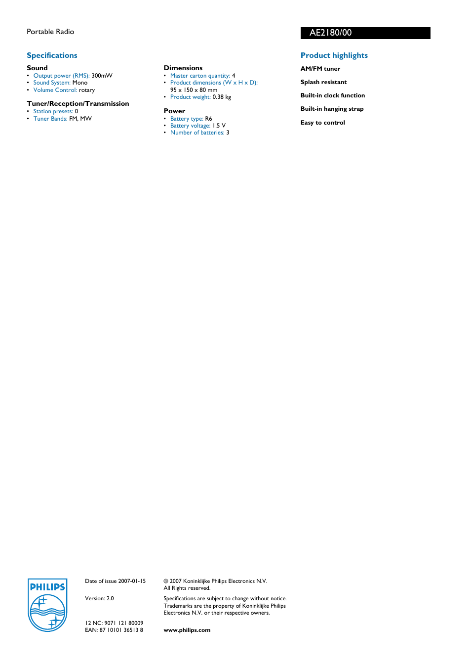 Philips AE2180 User Manual | Page 2 / 2