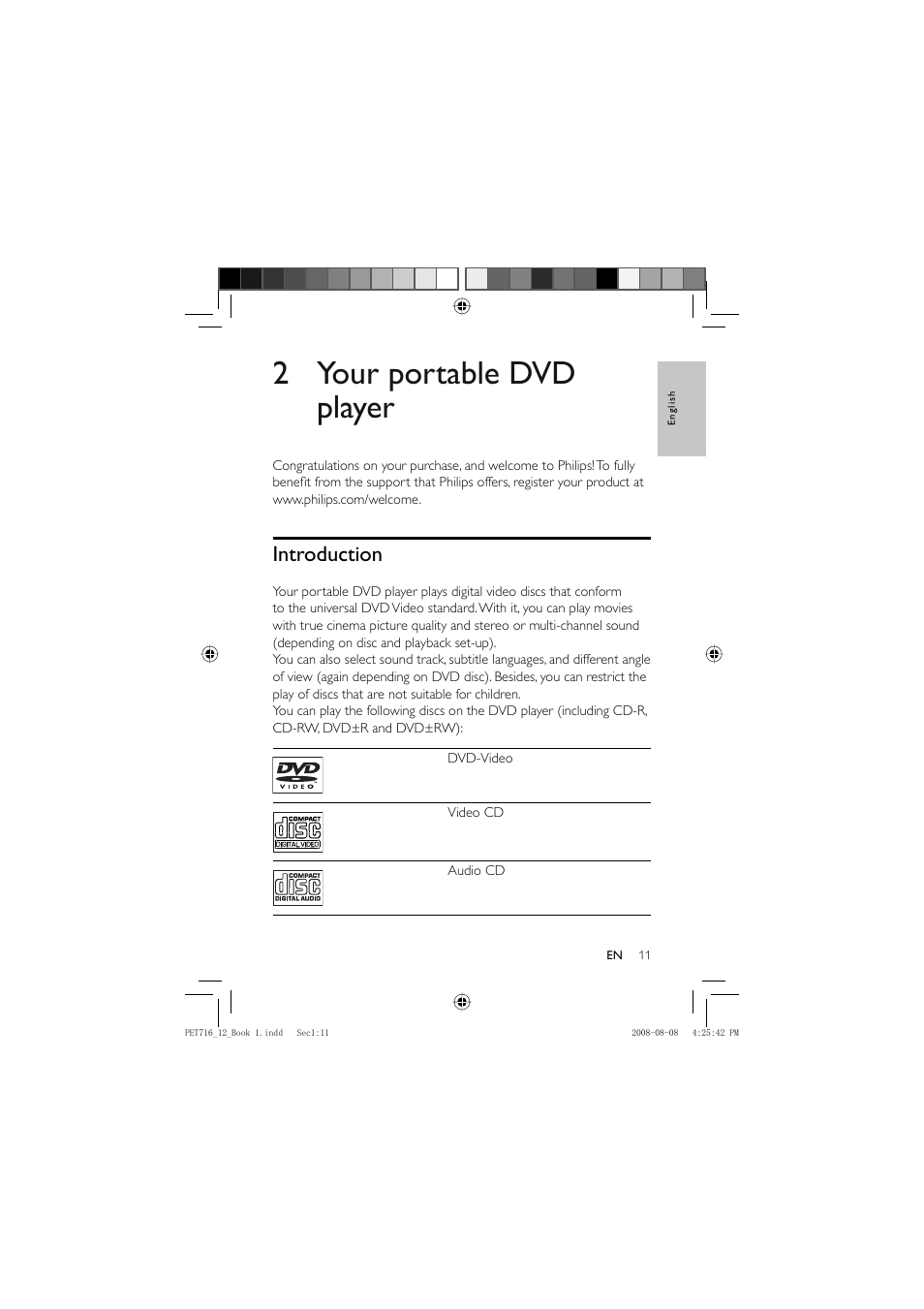 2 your portable dvd player | Philips PET716/12 User Manual | Page 11 / 34