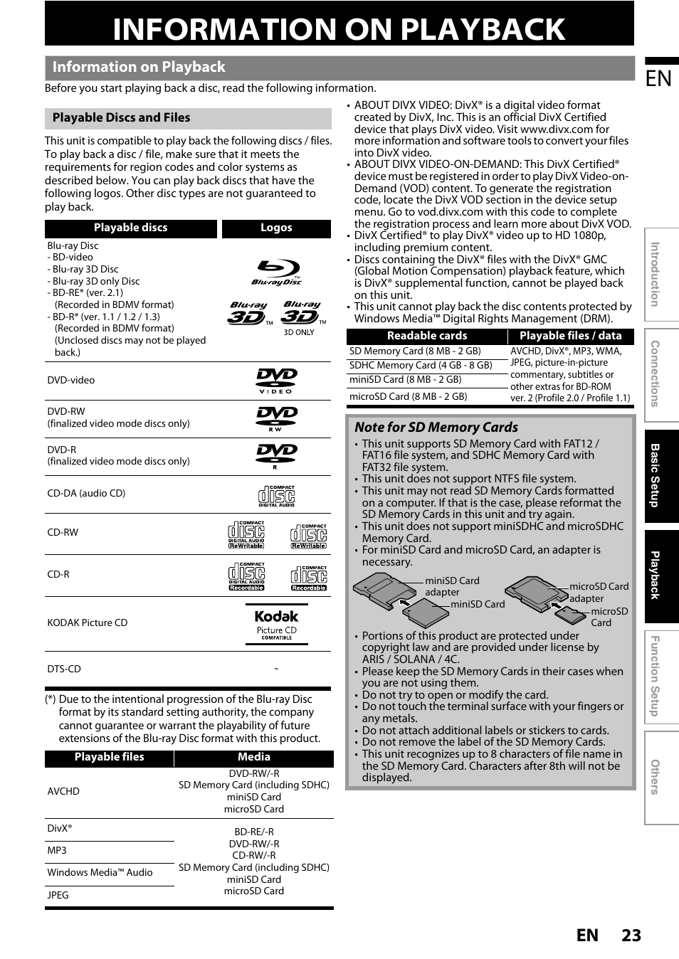 Playback, Information on playback, 23 en | Philips BDP7520/F7 User Manual | Page 23 / 74