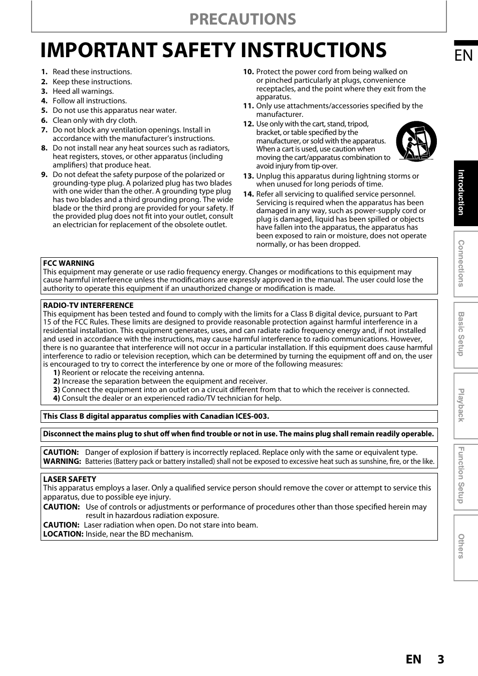 Important safety instructions, Precautions | Philips BDP7520/F7 User Manual | Page 3 / 74