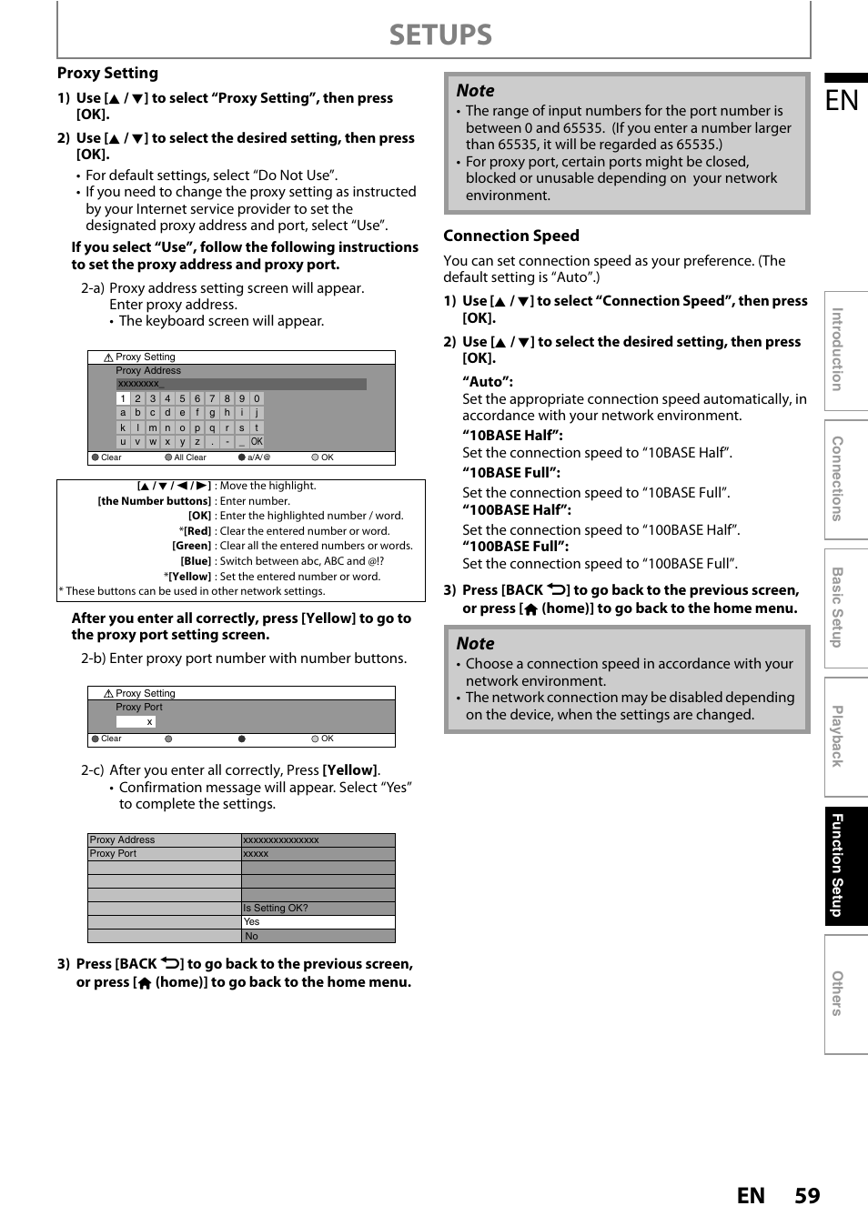 Setups, Proxy setting, Connection speed | Philips BDP7520/F7 User Manual | Page 59 / 74