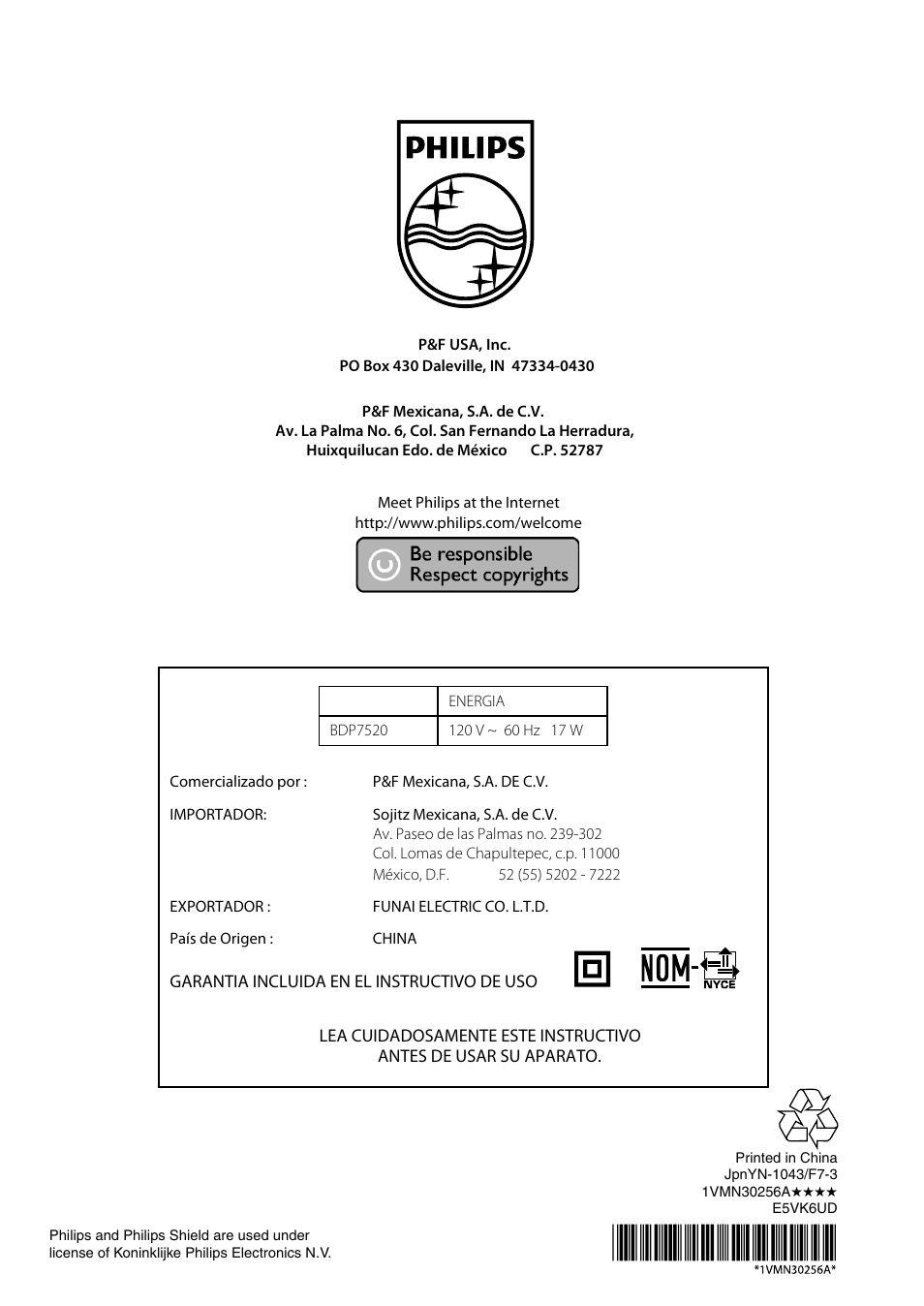 Philips BDP7520/F7 User Manual | Page 74 / 74