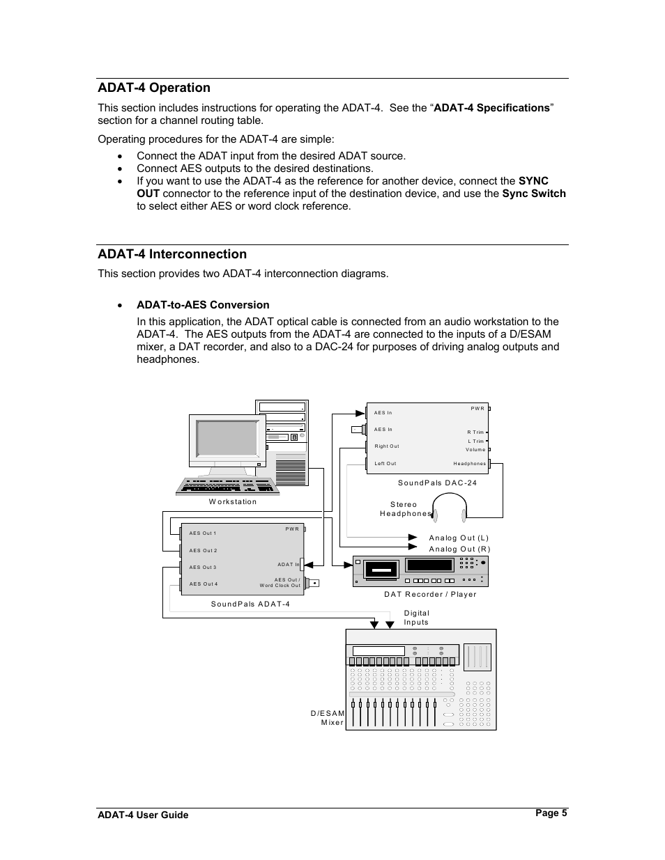 Adat-4 operation, Adat-4 interconnection | Philips ADAT-4 User Manual | Page 11 / 18