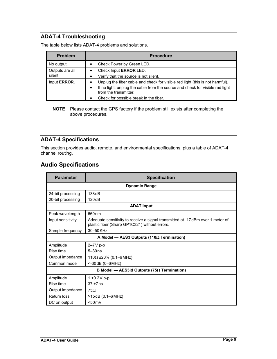 Audio specifications, Adat-4 troubleshooting, Adat-4 specifications | Philips ADAT-4 User Manual | Page 15 / 18