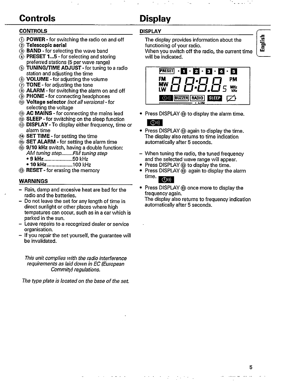 R o o - o o, U u'o.ub, Controls display | Ibuzzerllrapj^ bsisi tz5 | Philips AE 2340/00 User Manual | Page 7 / 12