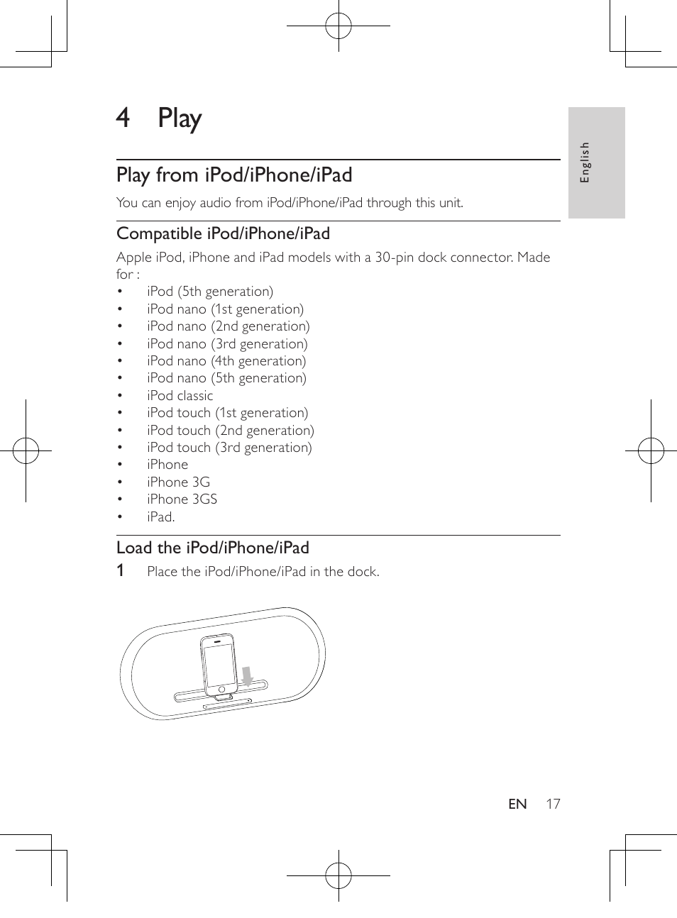 4 play, Play from ipod/iphone/ipad | Philips HK-1032-DS8550 User Manual | Page 16 / 23