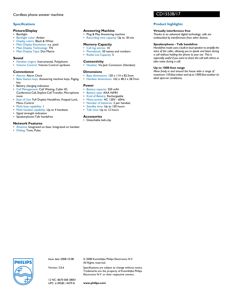 Philips CD1553B User Manual | Page 2 / 2