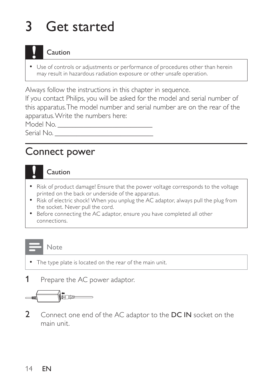 3 get started, Connect power | Philips DC320 User Manual | Page 14 / 25