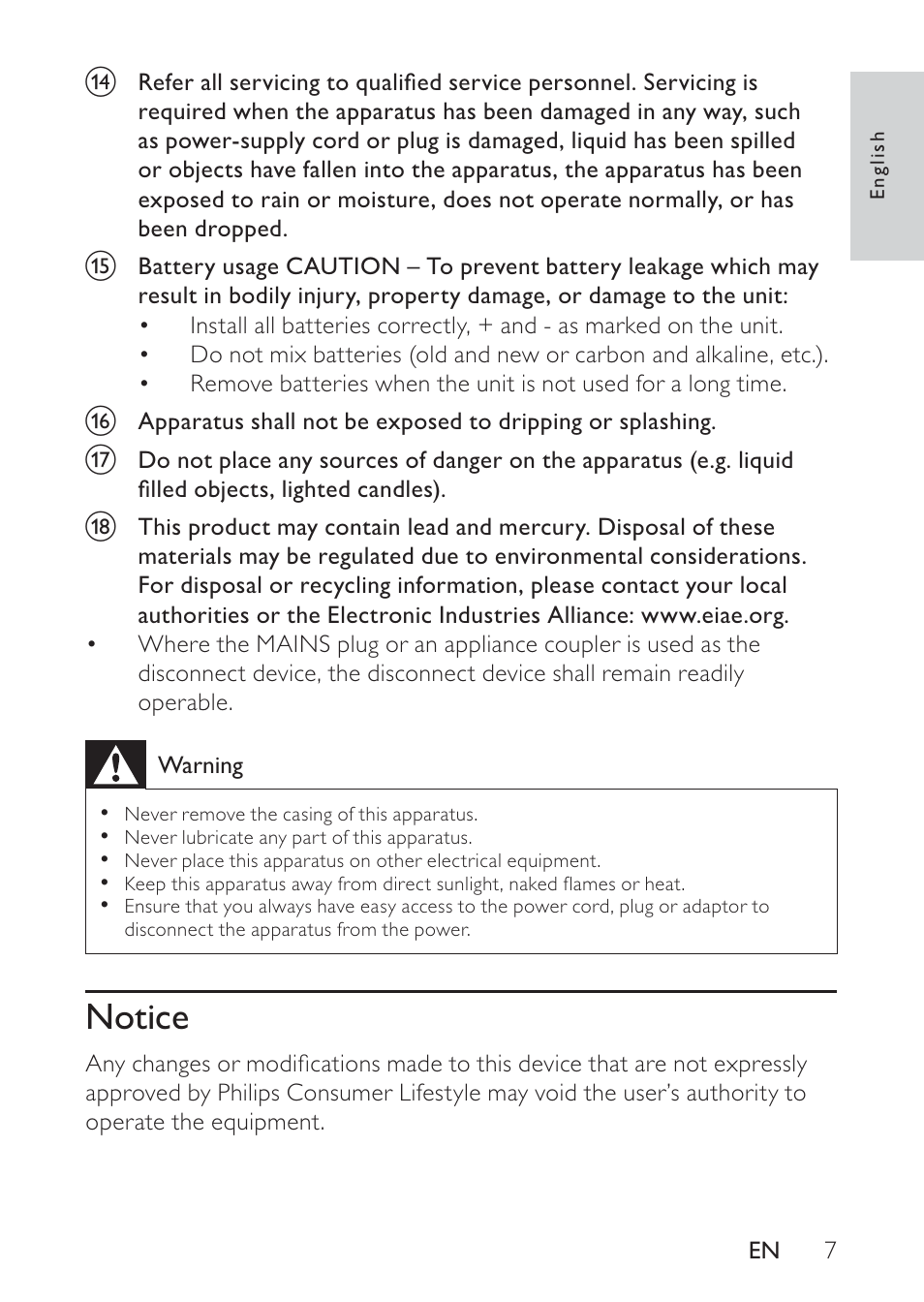 Notice | Philips DC320 User Manual | Page 7 / 25