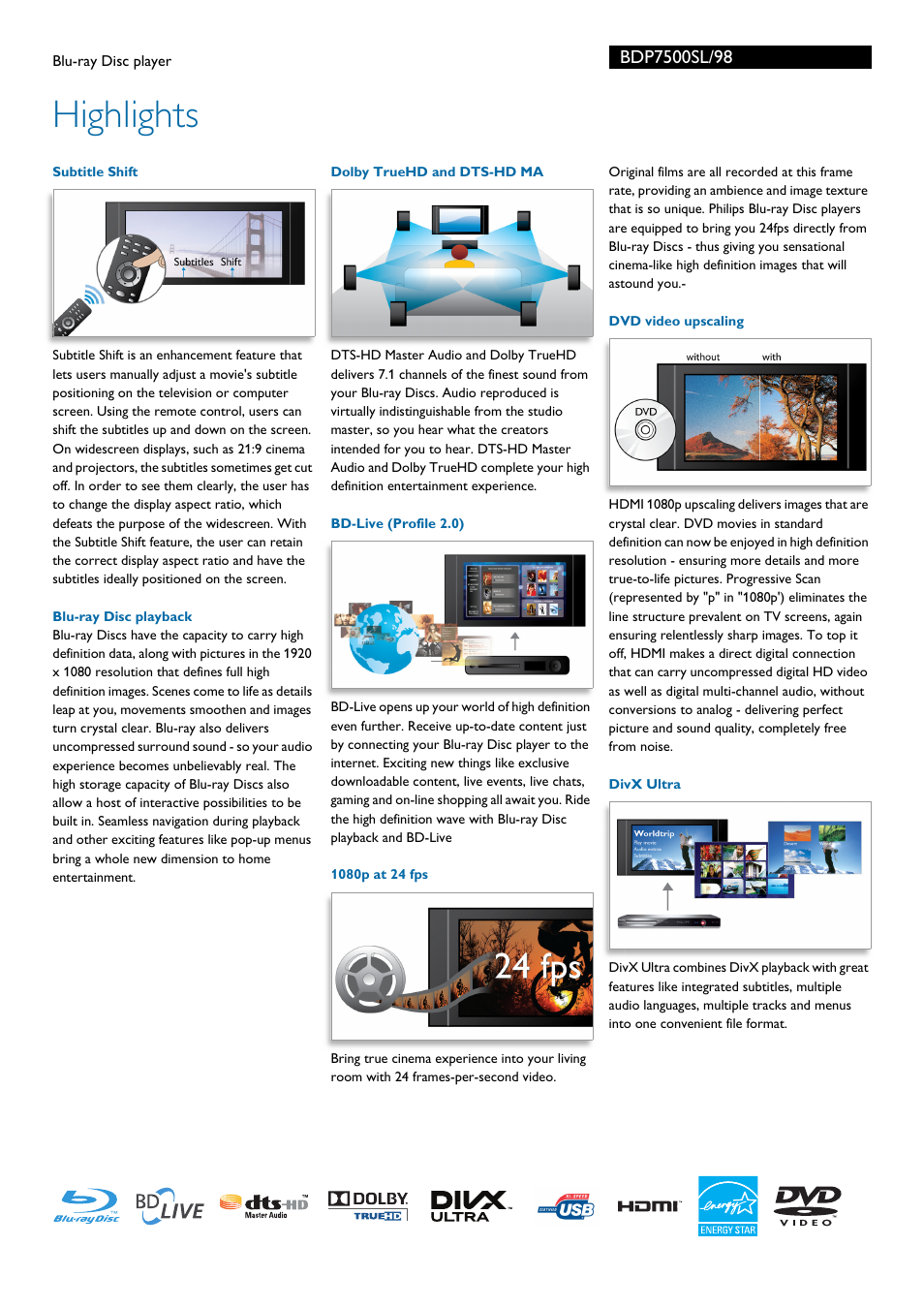 Highlights | Philips BDP7500SL User Manual | Page 2 / 3