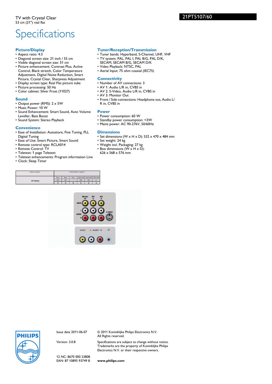 Specifications | Philips 13512832 User Manual | Page 3 / 3