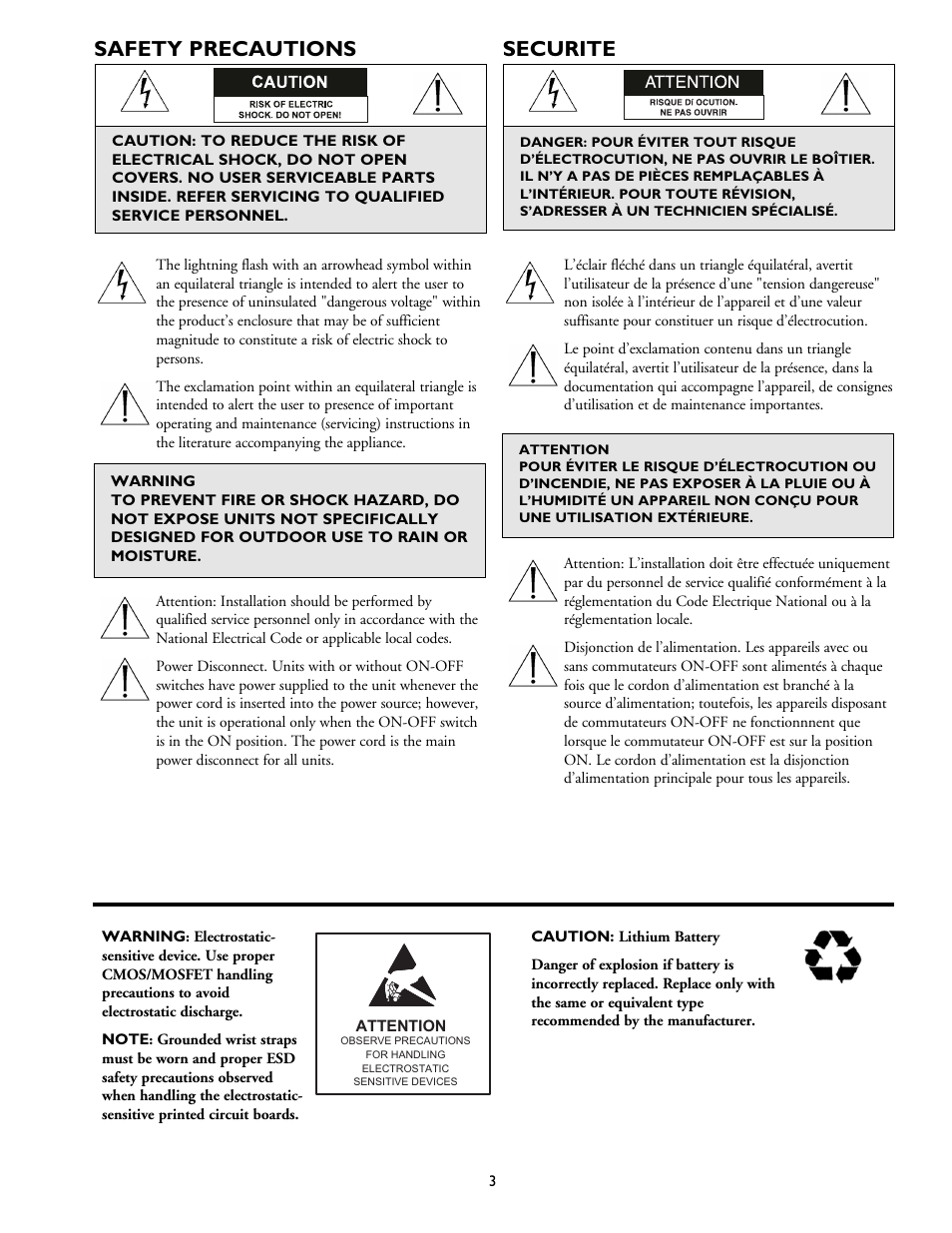 Safety precautions, Securite | Philips DVR1EP16 User Manual | Page 3 / 40