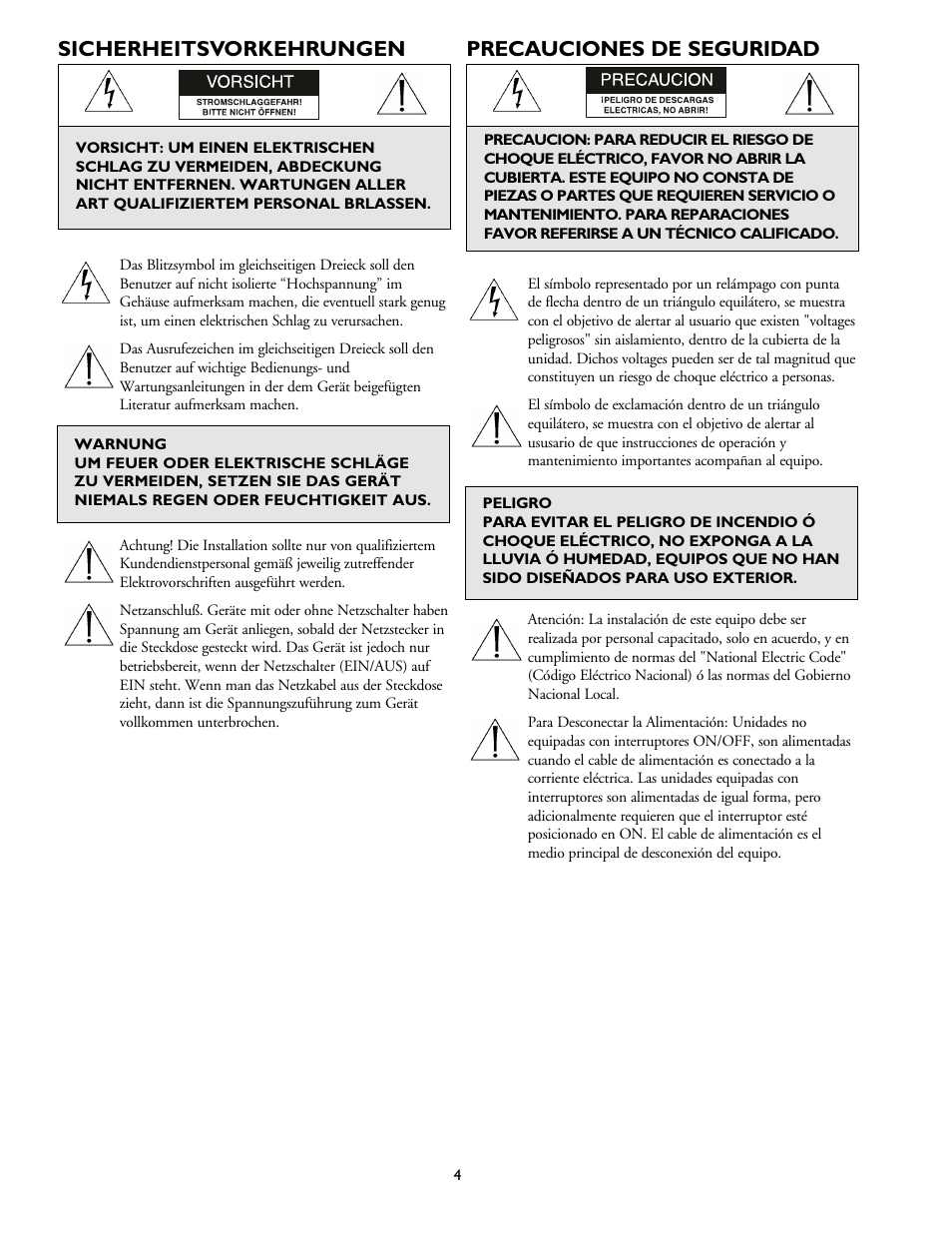 Sicherheitsvorkehrungen, Precauciones de seguridad | Philips DVR1EP16 User Manual | Page 4 / 40