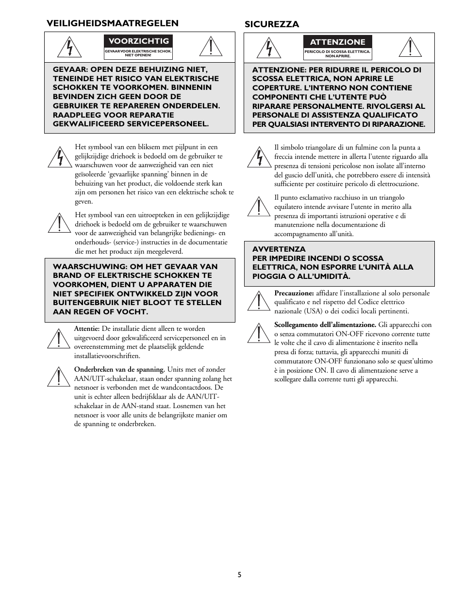 Veiligheidsmaatregelen, Sicurezza | Philips DVR1EP16 User Manual | Page 5 / 40