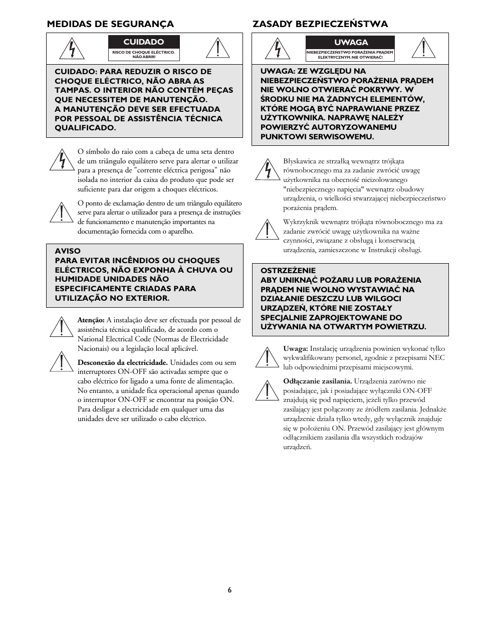 Medidas de segurança, Zasady bezpieczeństwa | Philips DVR1EP16 User Manual | Page 6 / 40