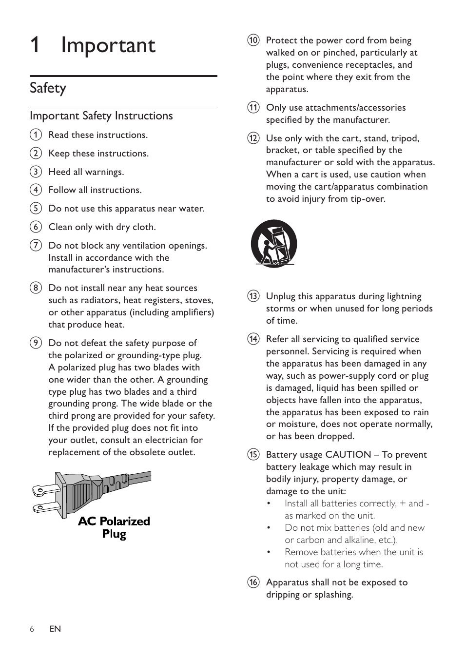 1 important, Safety, Safety 6 | Philips DC290B User Manual | Page 6 / 19