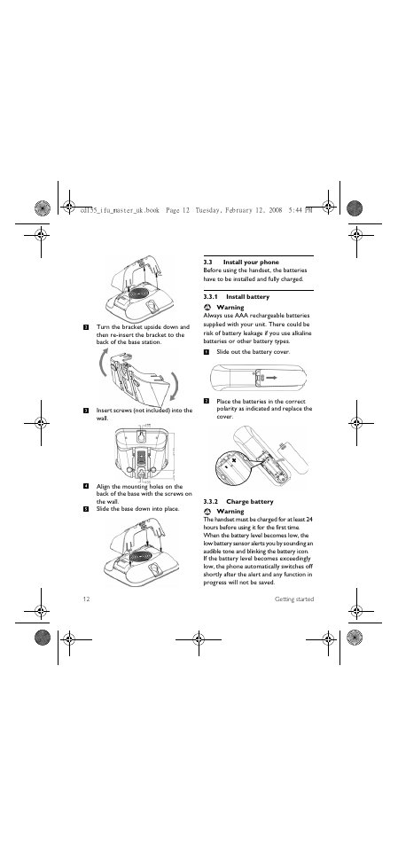 3 install your phone | Philips CD 155 User Manual | Page 14 / 46