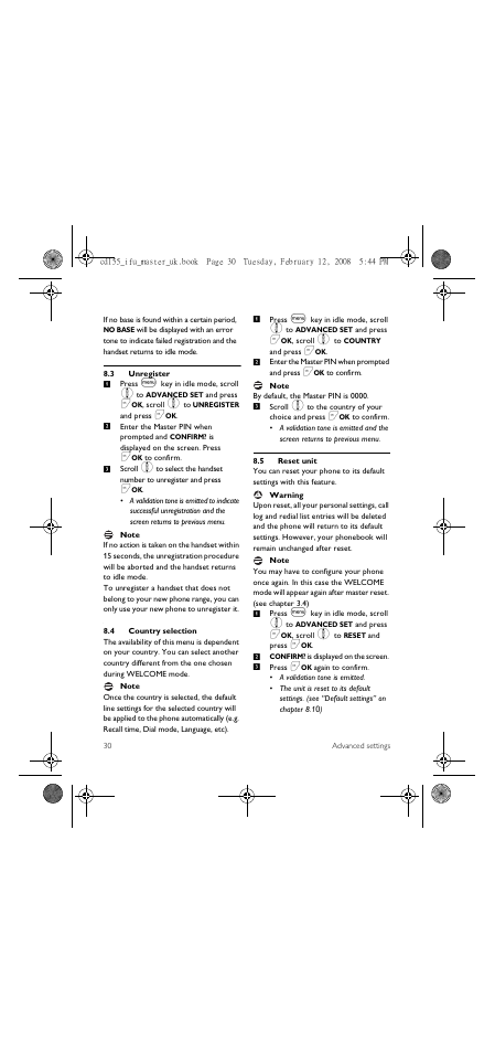 3 unregister, 4 country selection, 5 reset unit | Philips CD 155 User Manual | Page 32 / 46