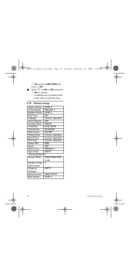 10 default settings | Philips CD 155 User Manual | Page 34 / 46