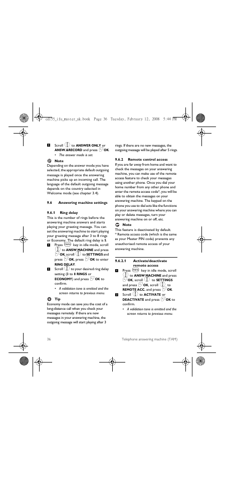 6 answering machine settings | Philips CD 155 User Manual | Page 38 / 46
