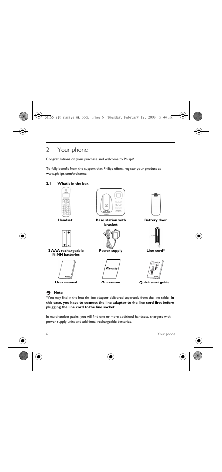 2 your phone, 1 what’s in the box, 2your phone | Philips CD 155 User Manual | Page 8 / 46